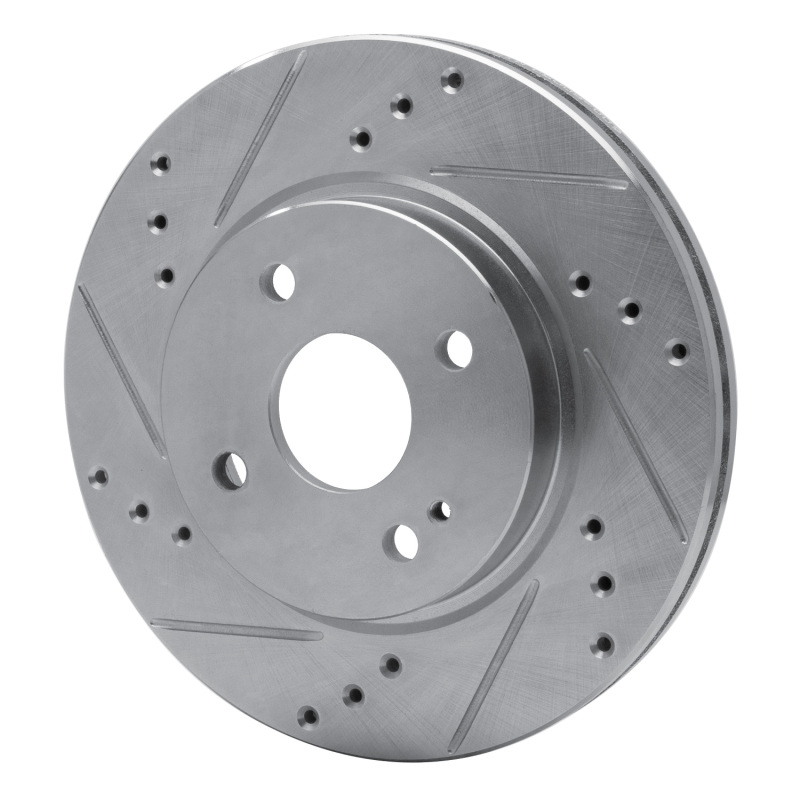 Mazda 2 Brake Rotor (1) - Front Left - R1 Concepts - Drilled & Slotted - Silver - `11-`15